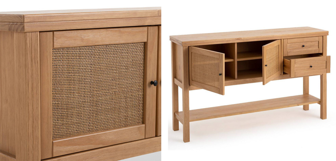 Комод-консоль в скандинавском стиле Niels Wicker с 2-мя ящиками и 2-мя плетеными дверцами