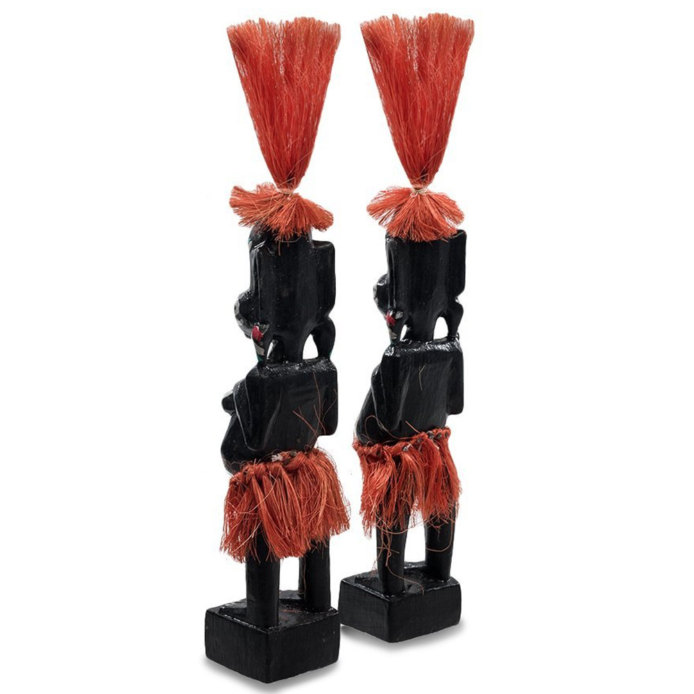 Комплект из 2-х деревянных статуэток Asmat Red Straw Headdress Statuettes