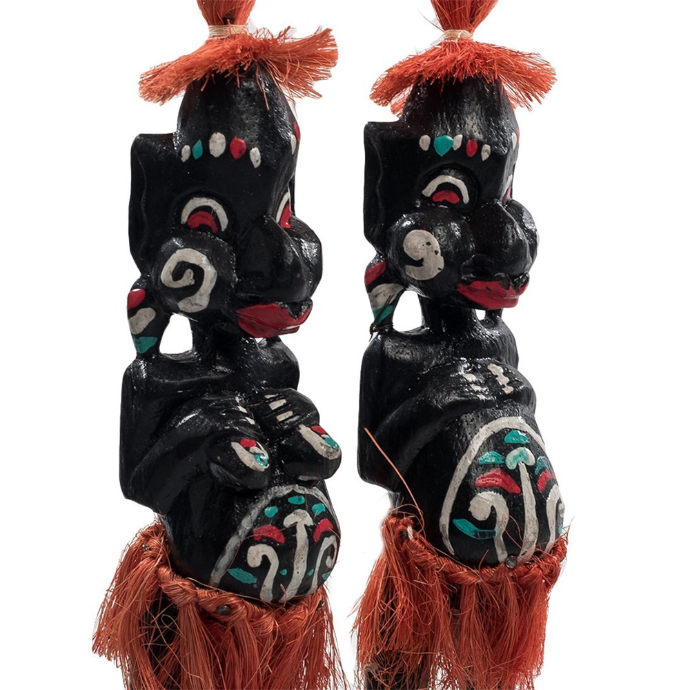 Комплект из 2-х деревянных статуэток Asmat Red Straw Headdress Statuettes