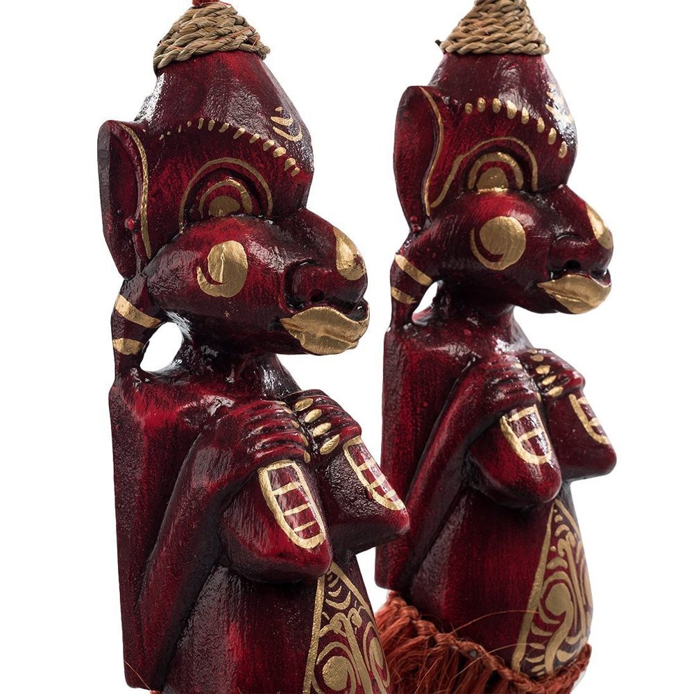 Комплект из 2-х деревянных статуэток Asmat Red Straw Headdress Statuettes Red Gold