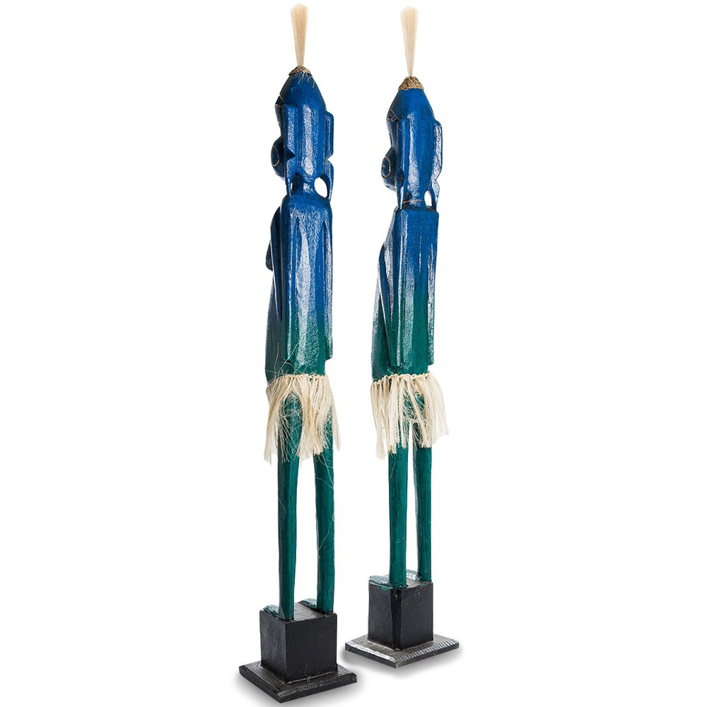 Комплект из 2-х деревянных статуэток Asmat Statuettes Blue Green