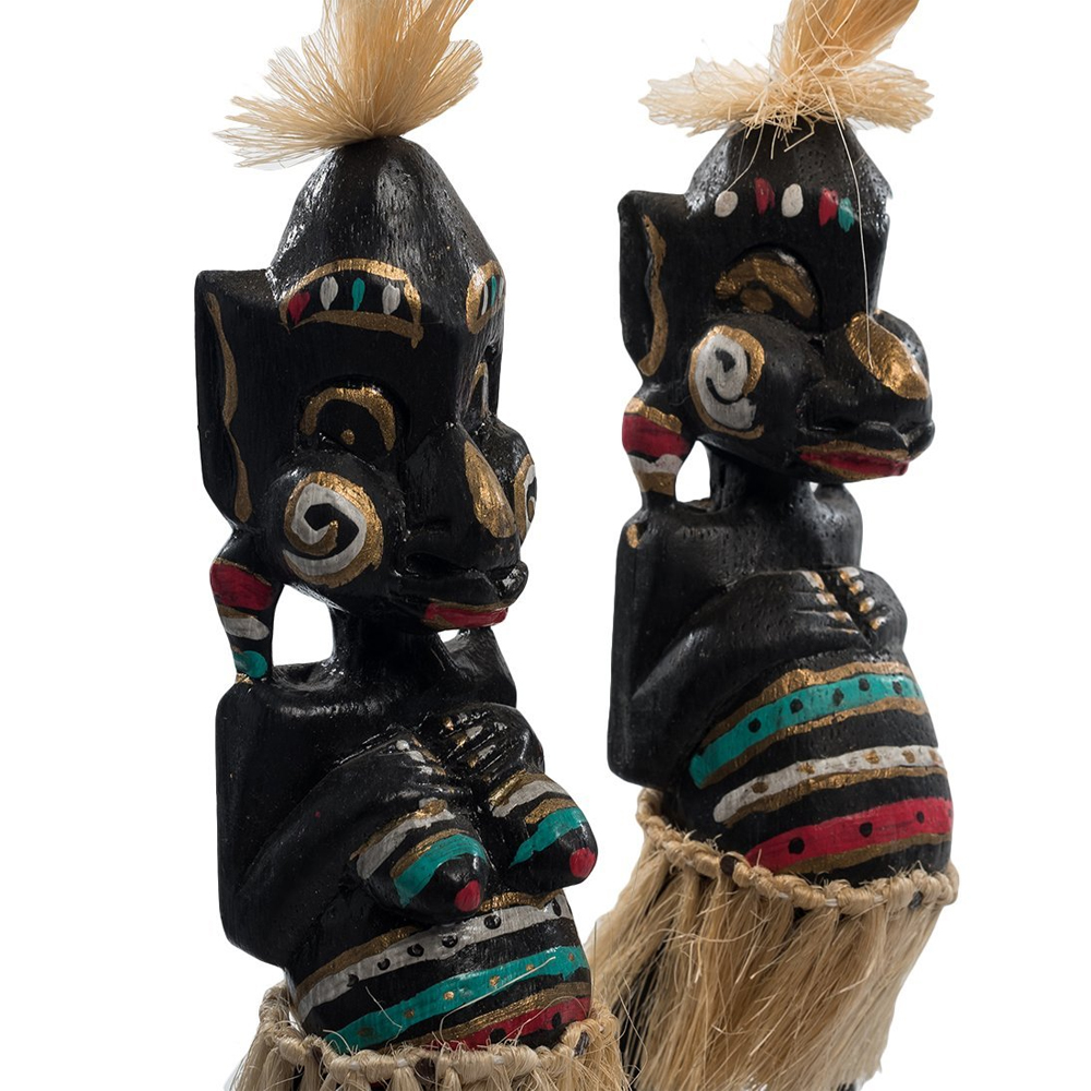 Комплект из 2-х деревянных статуэток Asmat Straw Headdress Statuettes Black Colorful Tattoo