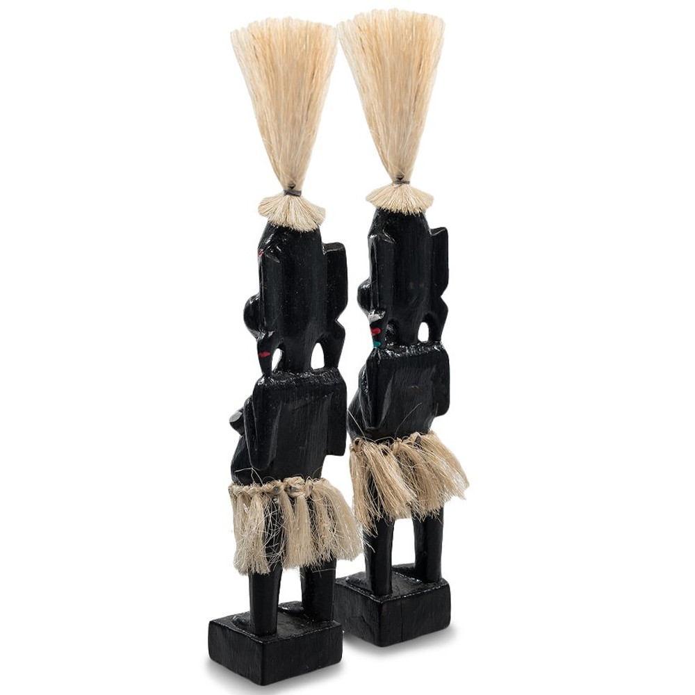 Комплект из 2-х деревянных статуэток Asmat Straw Headdress Statuettes Black Turquoise