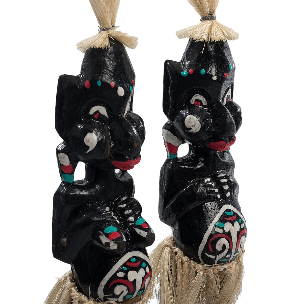 Комплект из 2-х деревянных статуэток Asmat Straw Headdress Statuettes Black Turquoise
