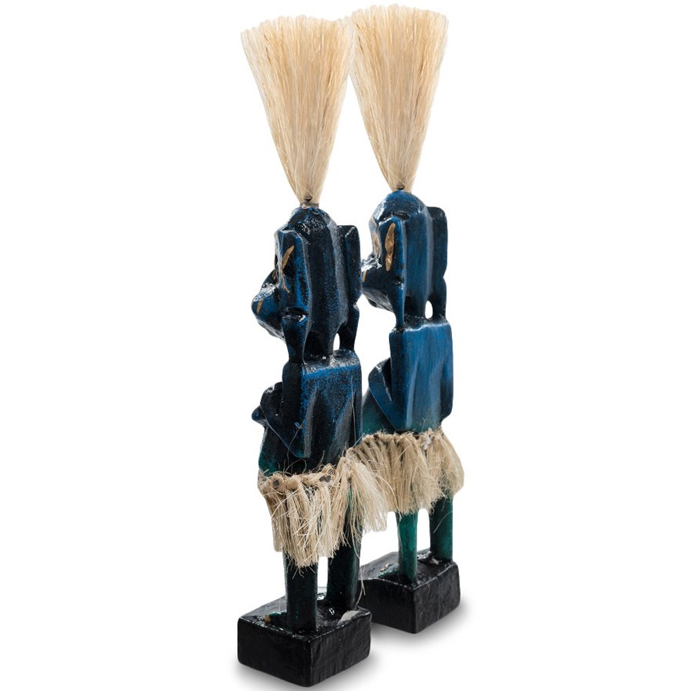 Комплект из 2-х деревянных статуэток Asmat Straw Headdress Statuettes Blue