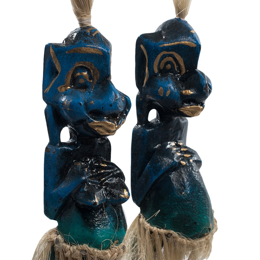 Комплект из 2-х деревянных статуэток Asmat Straw Headdress Statuettes Blue