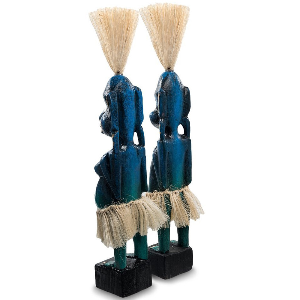 Комплект из 2-х деревянных статуэток Asmat Straw Headdress Statuettes Blue