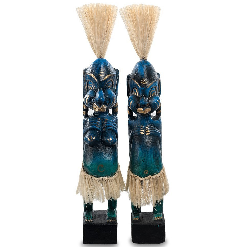 Комплект из 2-х деревянных статуэток Asmat Straw Headdress Statuettes Blue