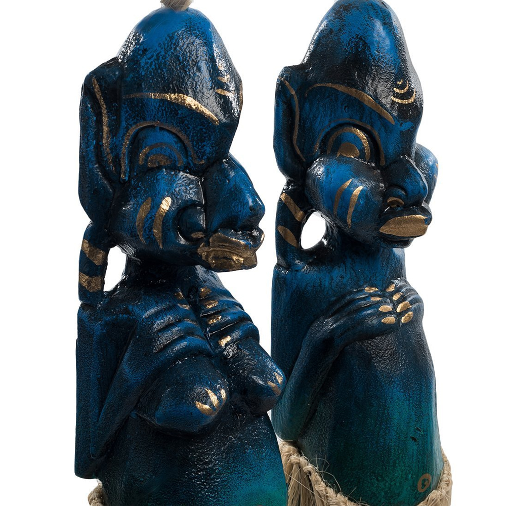 Комплект из 2-х деревянных статуэток Asmat Straw Headdress Statuettes Blue