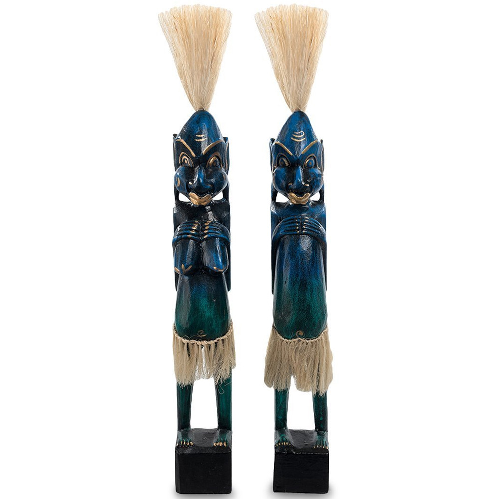 Комплект из 2-х деревянных статуэток Asmat Straw Headdress Statuettes Blue