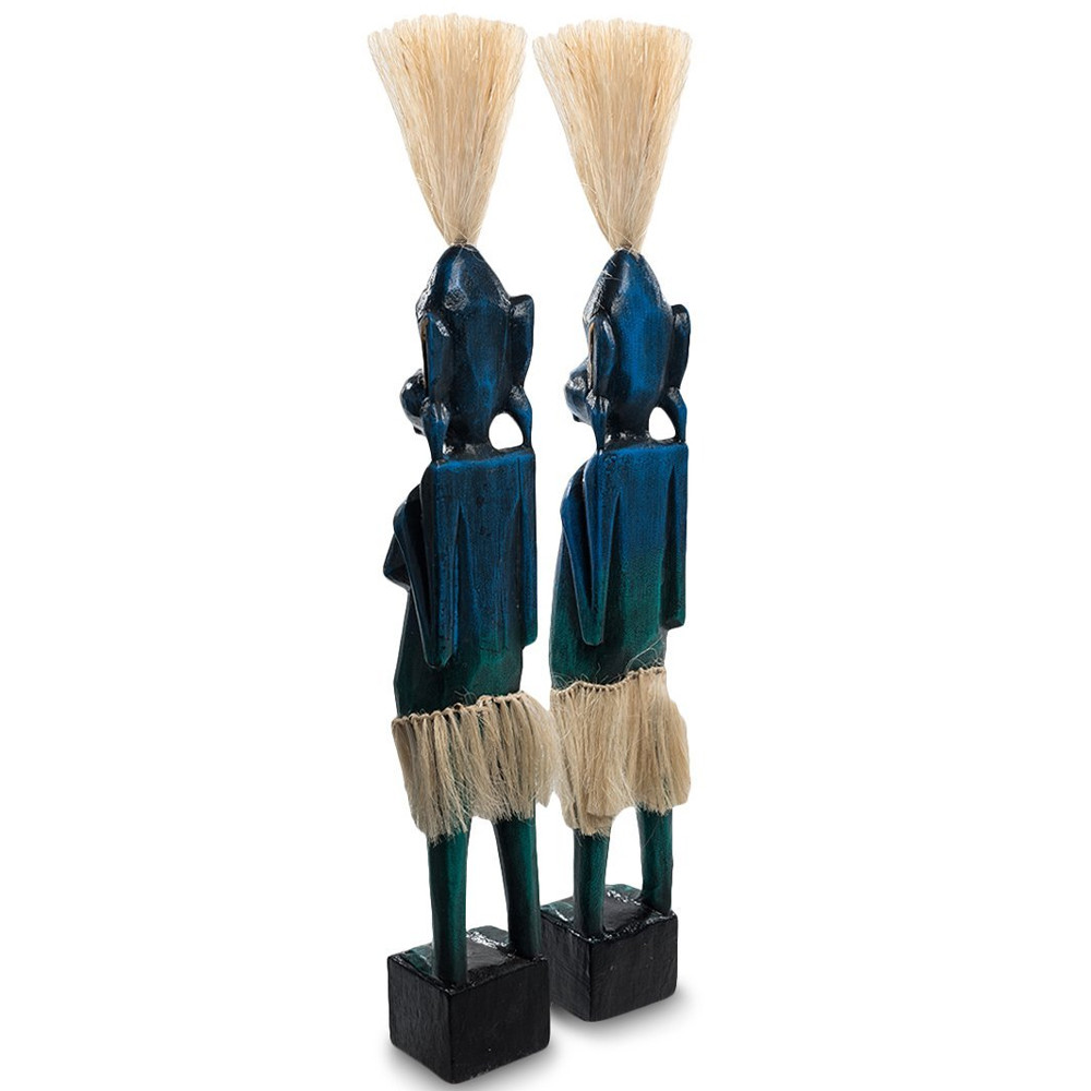 Комплект из 2-х деревянных статуэток Asmat Straw Headdress Statuettes Blue