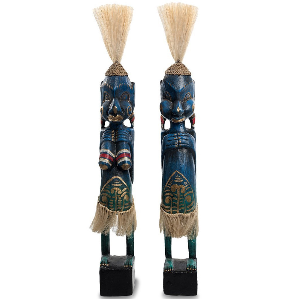 Комплект из 2-х деревянных статуэток Asmat Straw Headdress Statuettes Blue Tattoo