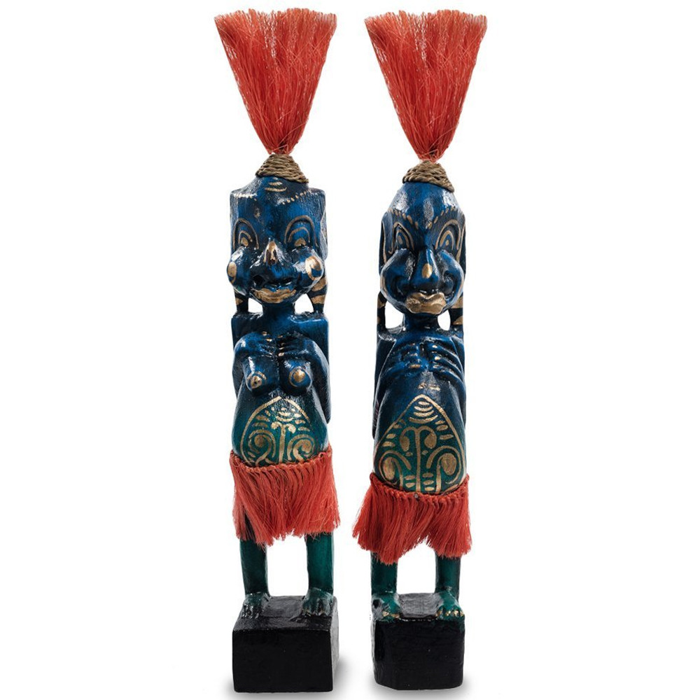 Комплект из 2-х деревянных статуэток Asmat Straw Headdress Statuettes Multicolor
