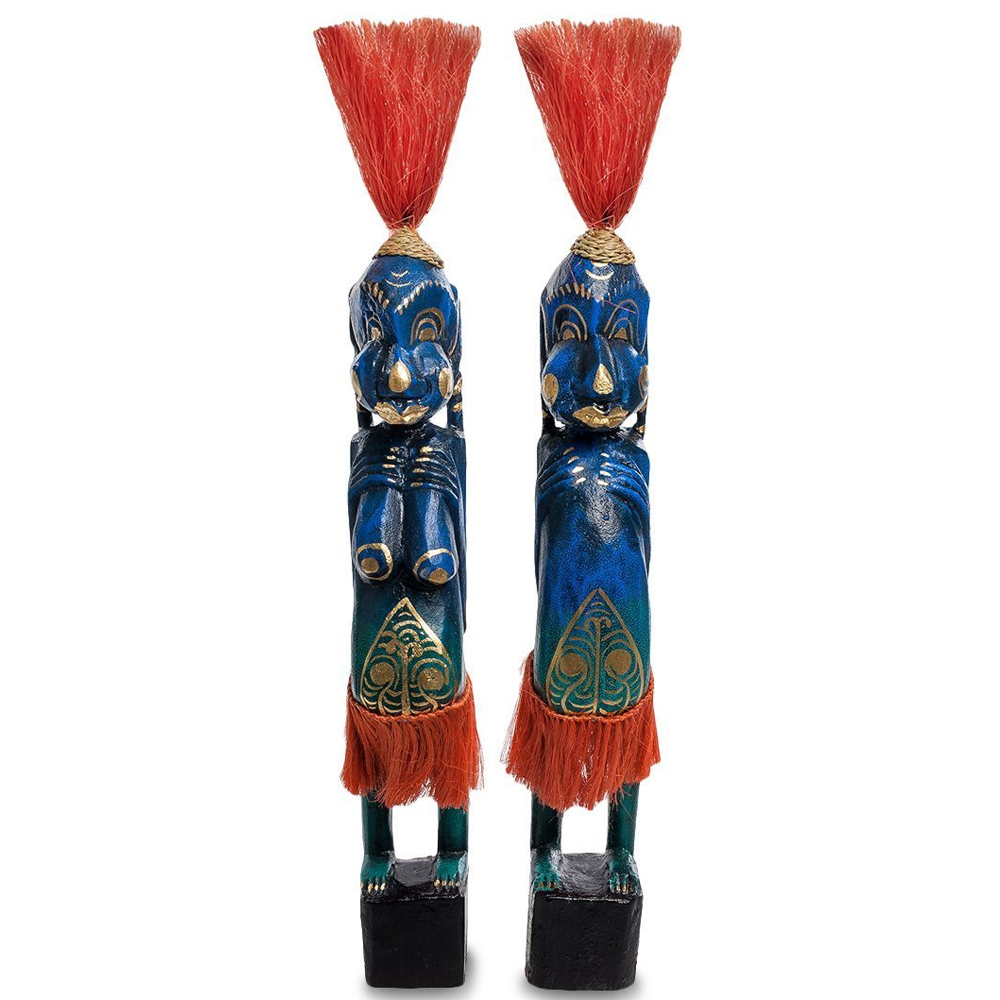 Комплект из 2-х деревянных статуэток Asmat Straw Headdress Statuettes Multicolor
