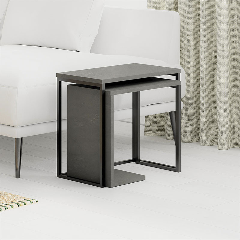 Комплект из 2-х приставных столов серого цвета из дерева ZIGOSH RETRO GREY