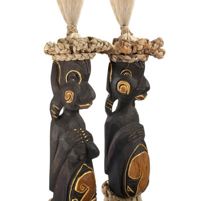 Комплект из 2-х статуэток из массива албезии Asmat Statuettes Albesia