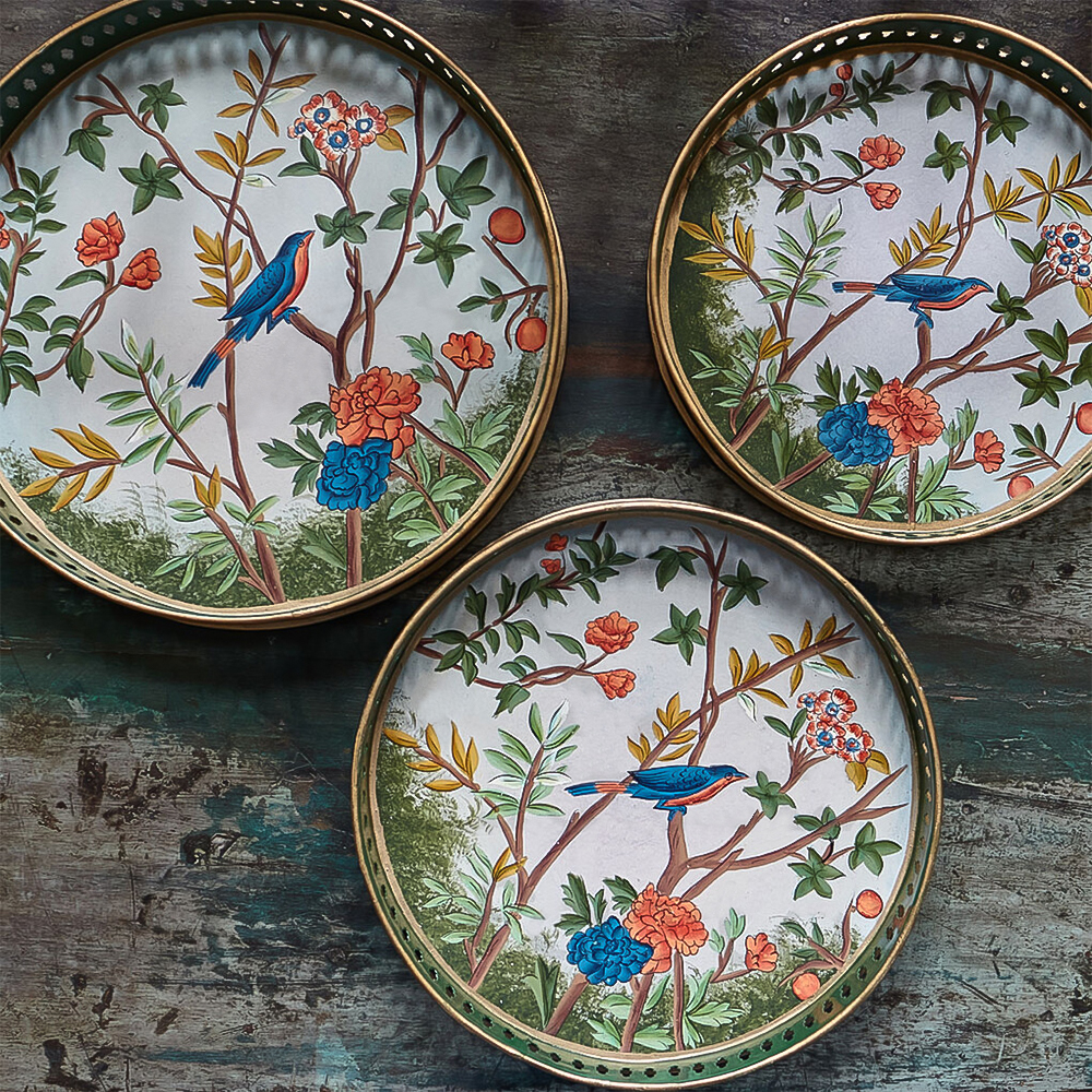 Комплект из 3-х подносов из металла в стиле Шинуазри Chinoiserie Flower