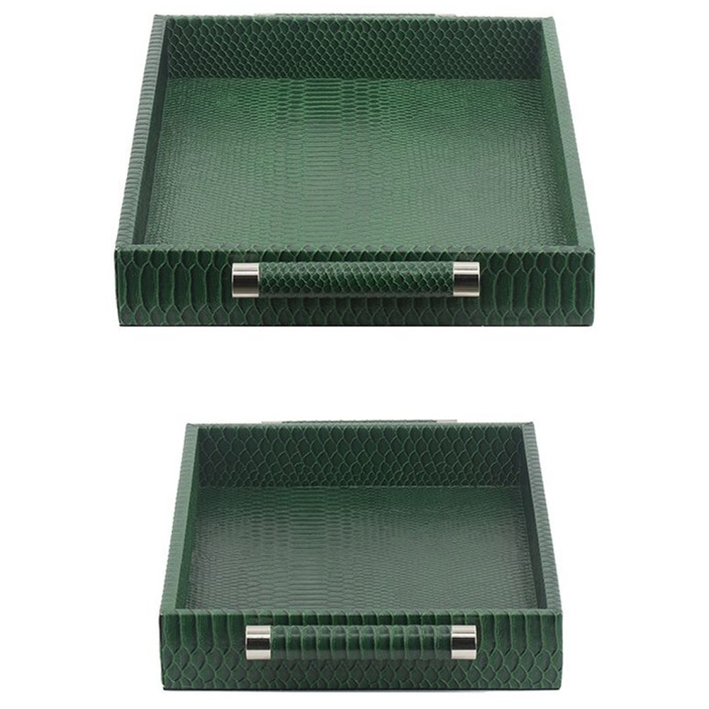 Комплект из двух прямоугольных подносов зеленого цвета Serpent