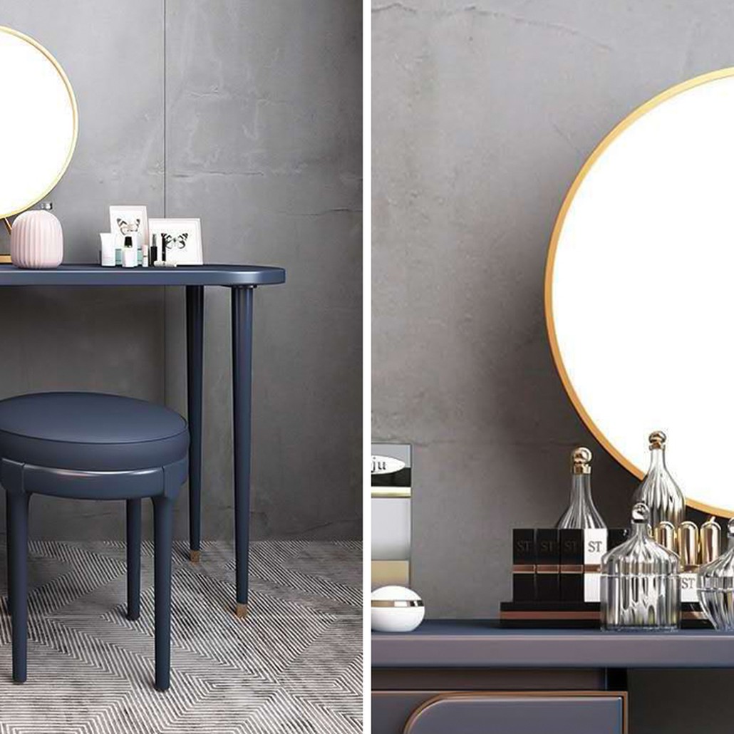 Комплект из туалетного стола, зеркала и пуфа Conna Dressing Table Blue