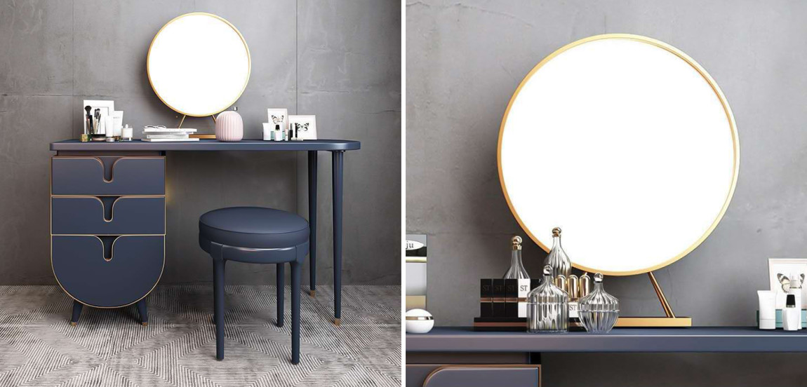 Комплект из туалетного стола, зеркала и пуфа Conna Dressing Table Blue