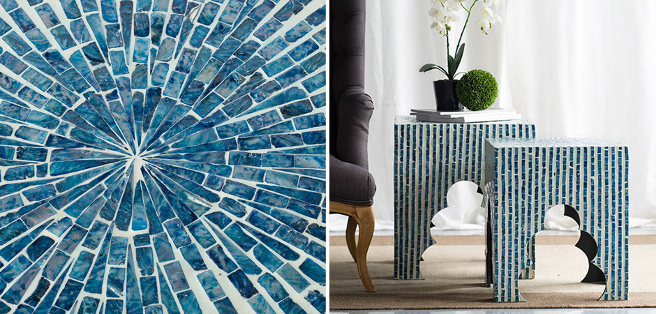 Комплект Приставных Cтолов Bone Inlay Blue из раковин устриц