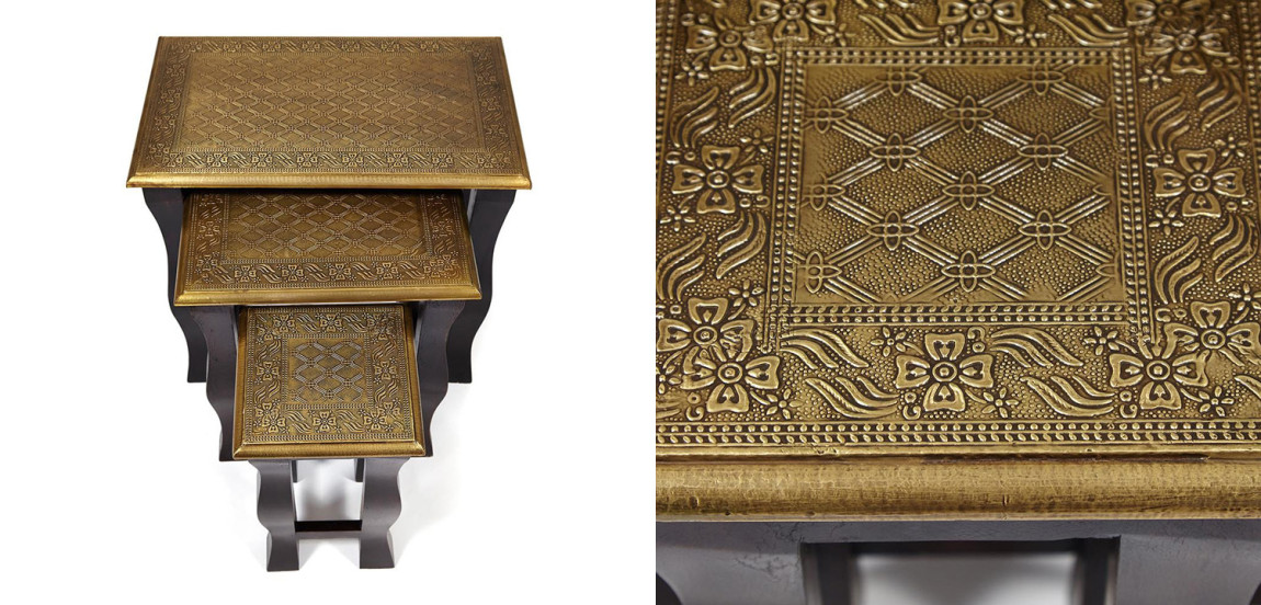 Комплект приставных столов Antique Indian Brass Mango Wood Tables