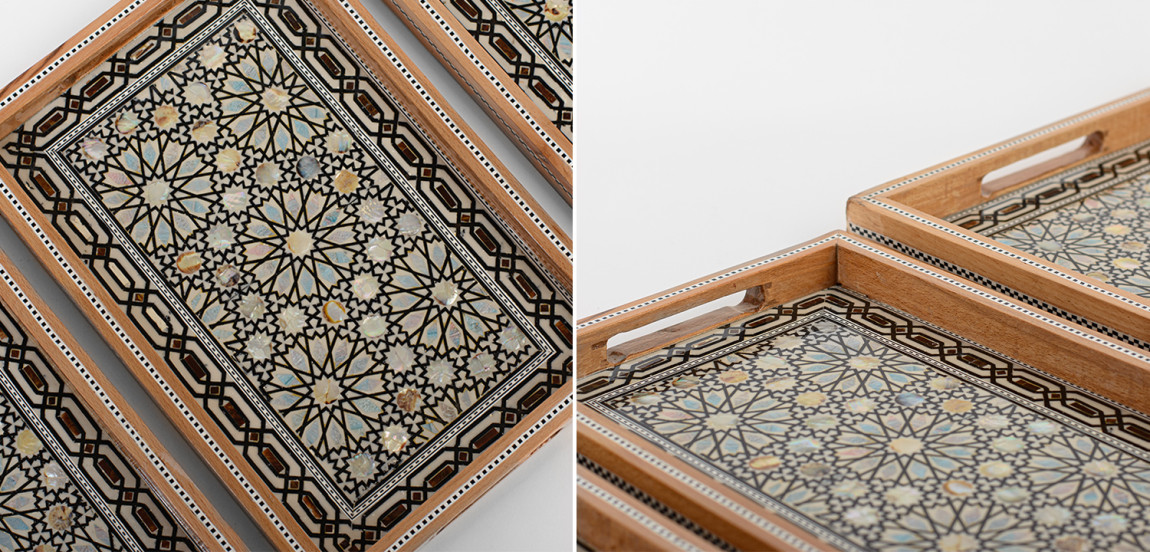 Комплект прямоугольных подносов инкрустация перламутром
