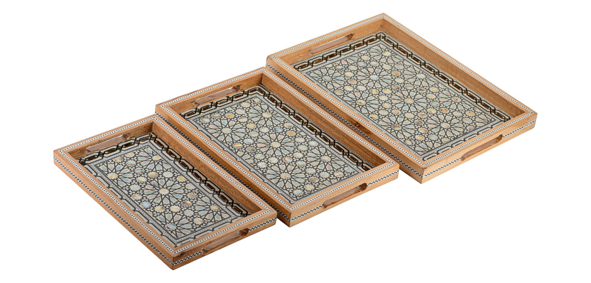 Комплект прямоугольных подносов инкрустация перламутром