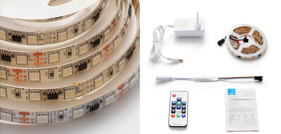 Комплект светодиодной влагозащищенной ленты 14,4W/m 60Led/m 5050SMD разноцветный 2M