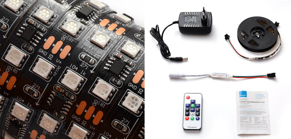 Комплект светодиодной ленты 14,4W/m 60Led/m 5050SMD разноцветный 2M