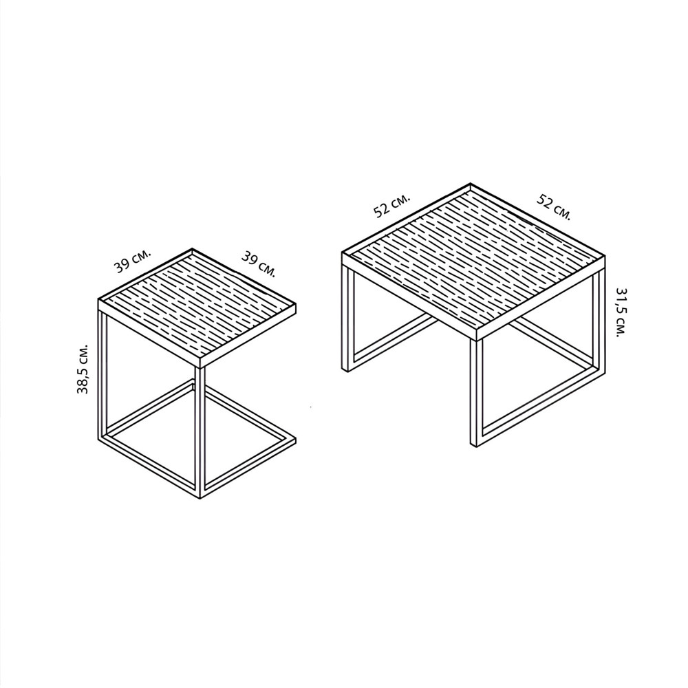 Комплект столиков с квадратными столешницами черные Black Table Combination