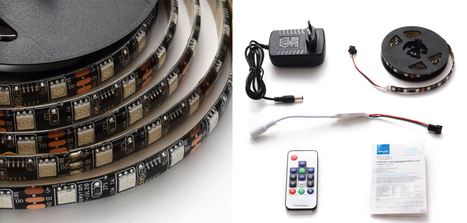 Комплект цифровой светодиодной ленты 14,4W/m 60Led/m 5050SMD разноцветный 2M