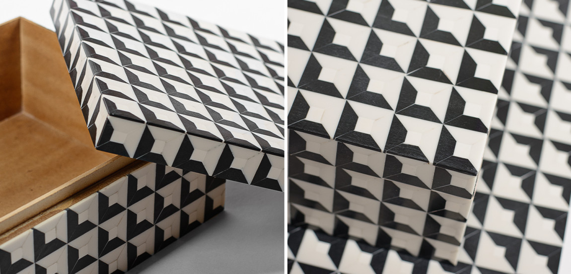 Комплект шкатулок Black White Square Bone Inlay