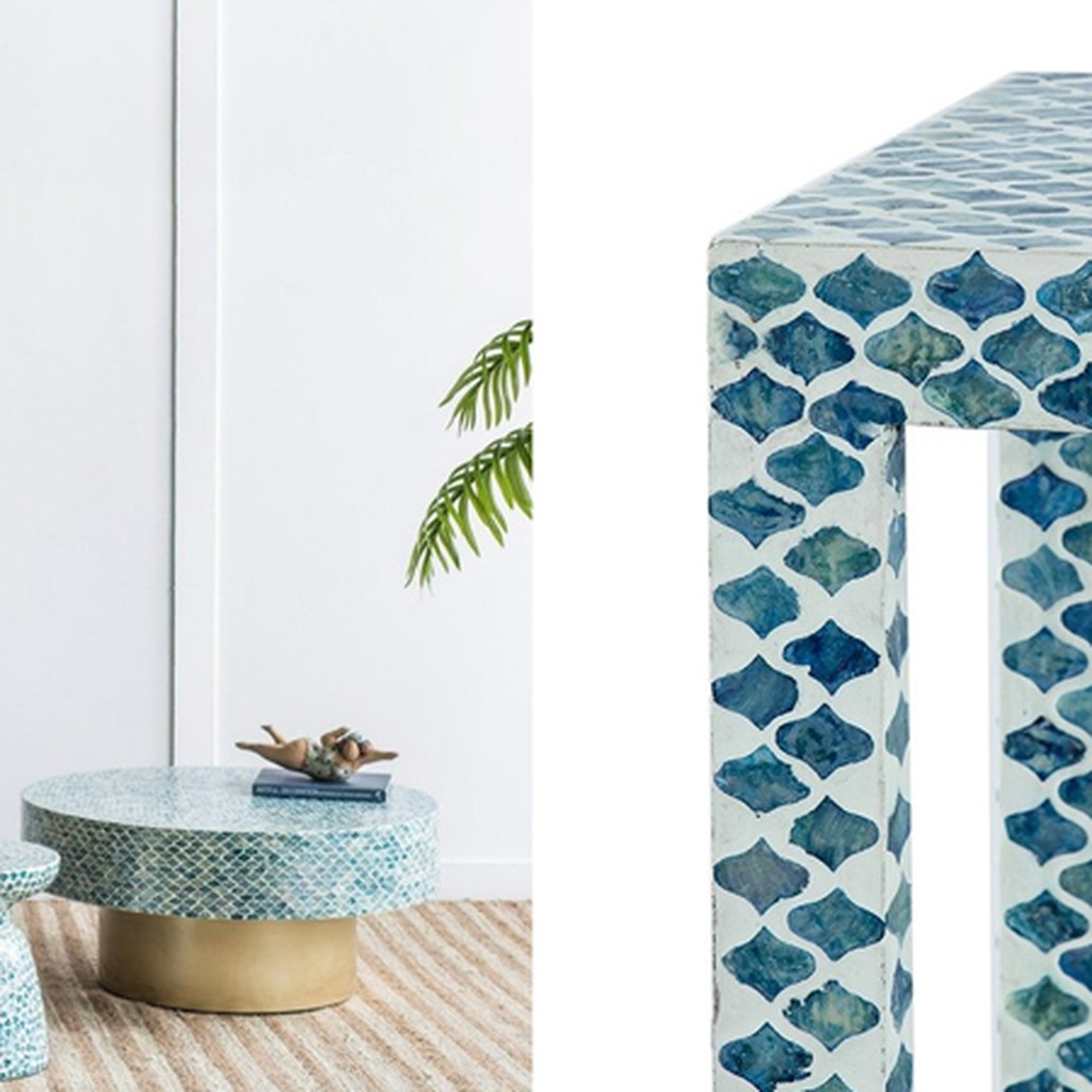 Консоль Bone Inlay Blue из раковин устриц