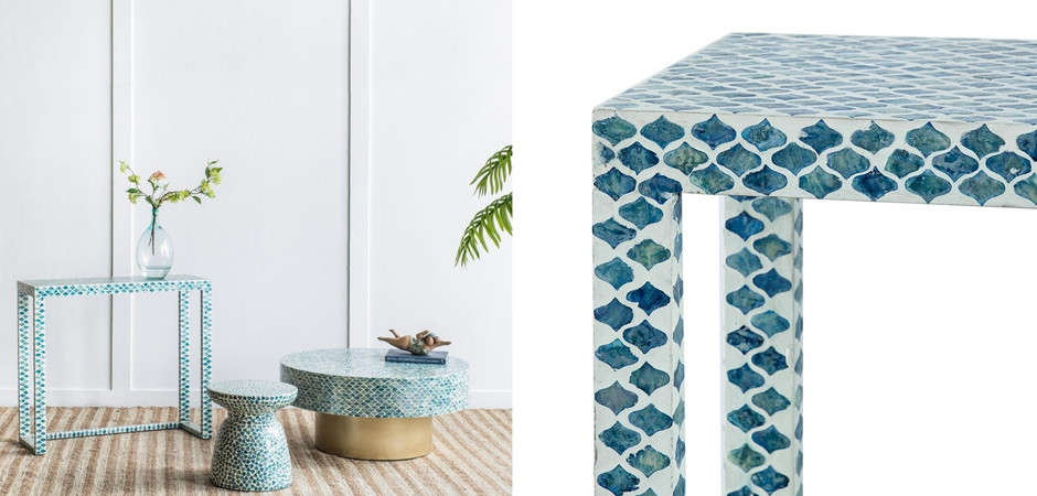 Консоль Bone Inlay Blue из раковин устриц