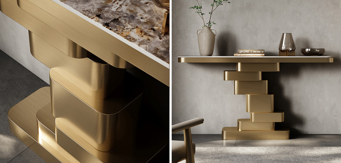 Консоль Maja Marble Metal Console Table Brass