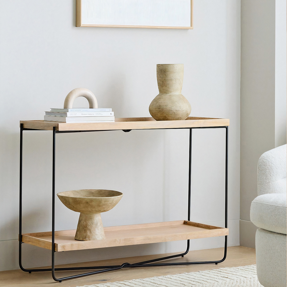 Консоль деревянной столешницей и полкой Wooden Table Top and Shelf