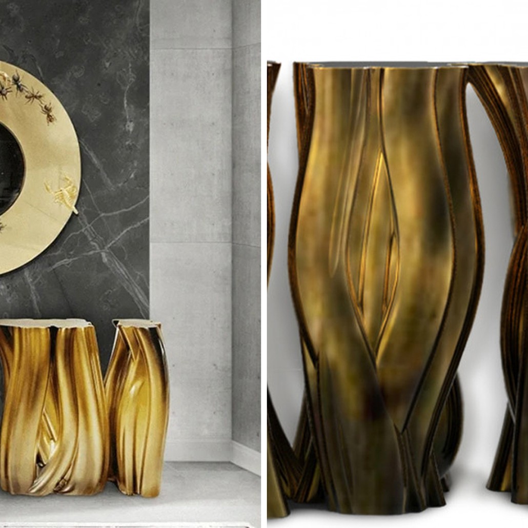 Консоль Модульная Monochrome Console Gold in Molded Fiberglass
