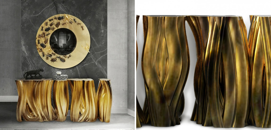 Консоль Модульная Monochrome Console Gold in Molded Fiberglass