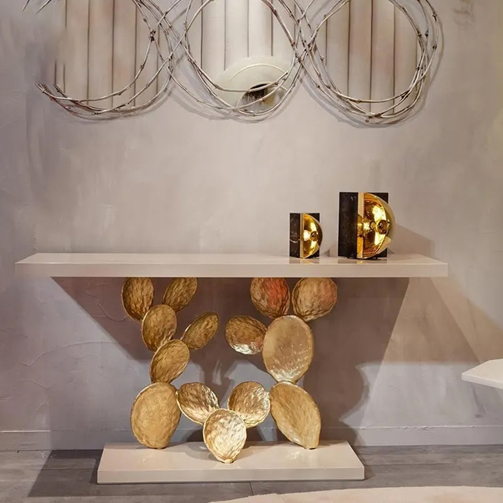 Консоль прямоугольная белая с основанием в виде кактуса Cactus