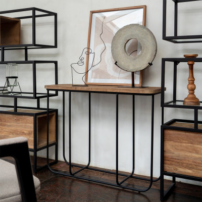 Консоль с деревянной столешницей Lyon Wood Metal Console