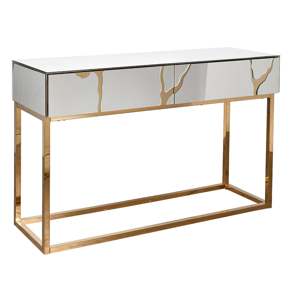 Консоль с ящиками зеркальная с золотым декором Gold Painted Mirror Console