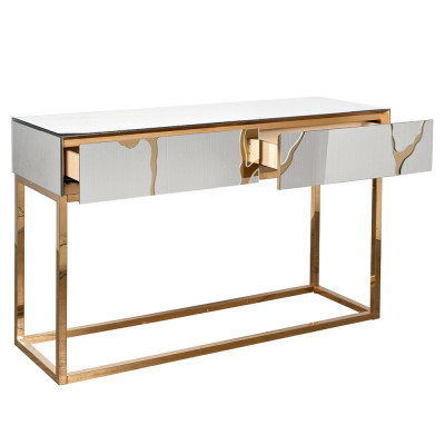 Консоль с ящиками зеркальная с золотым декором Gold Painted Mirror Console