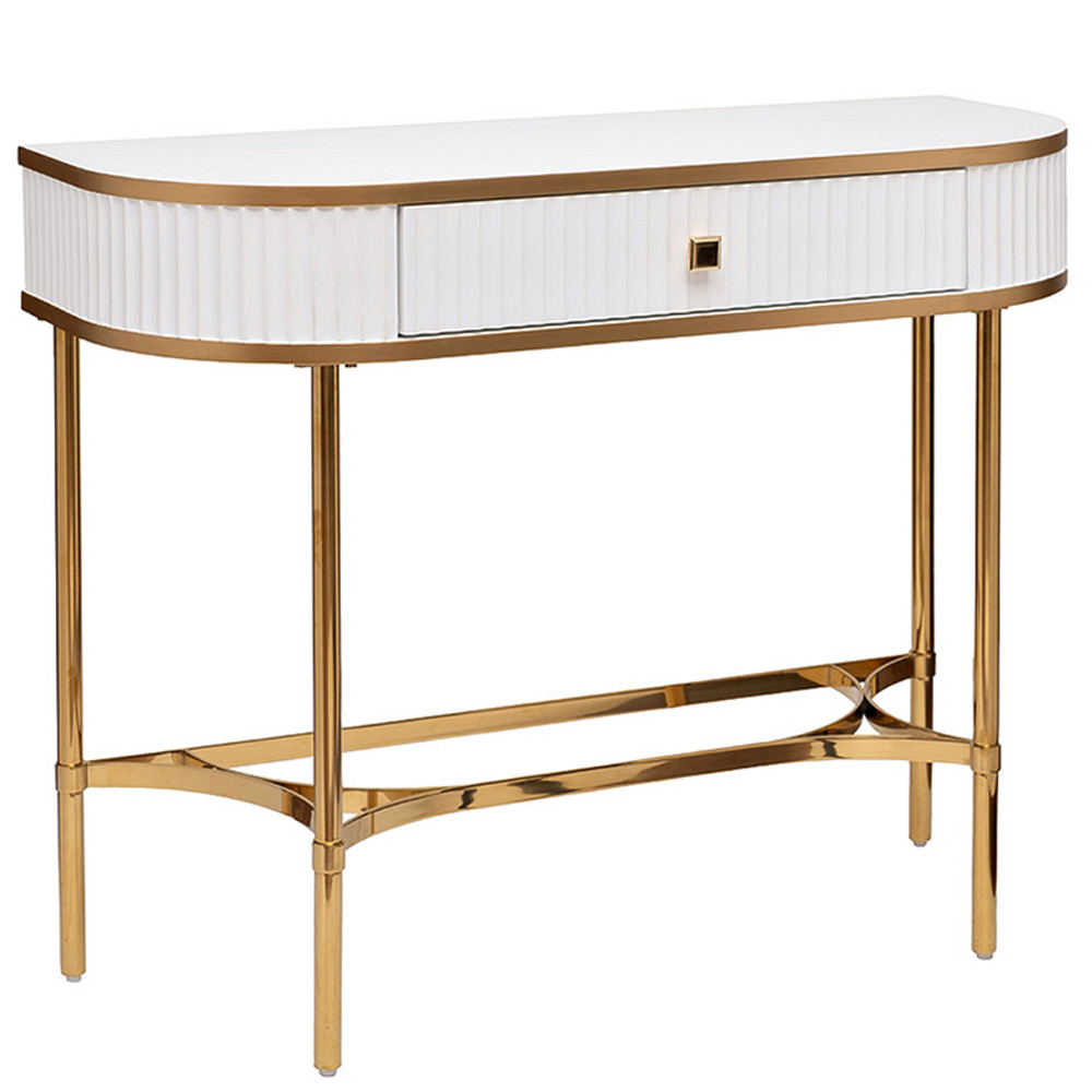 Консоль с ящиком белая с золотом Textured White Console with Gold