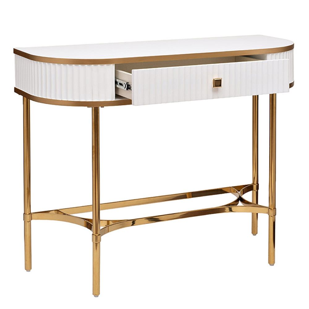 Консоль с ящиком белая с золотом Textured White Console with Gold