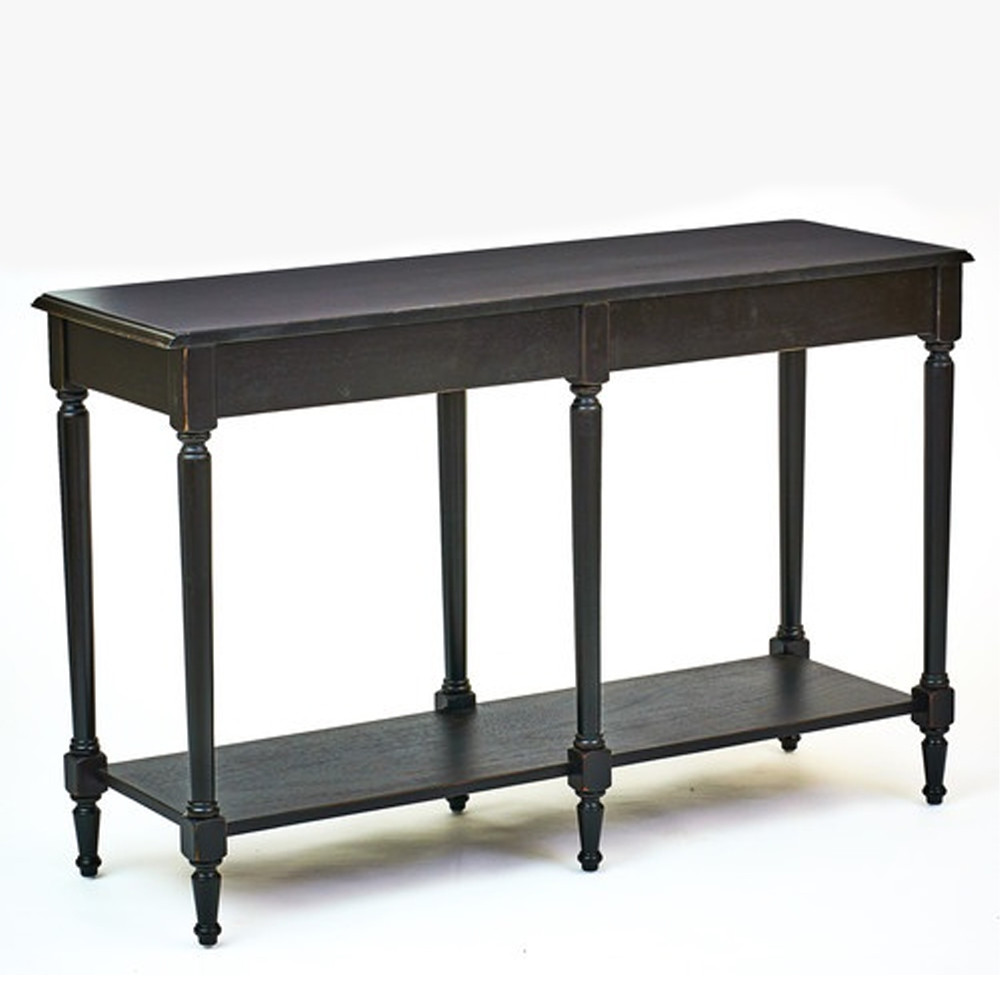 Консоль черная из массива березы с полкой и двумя ящиками Vintage