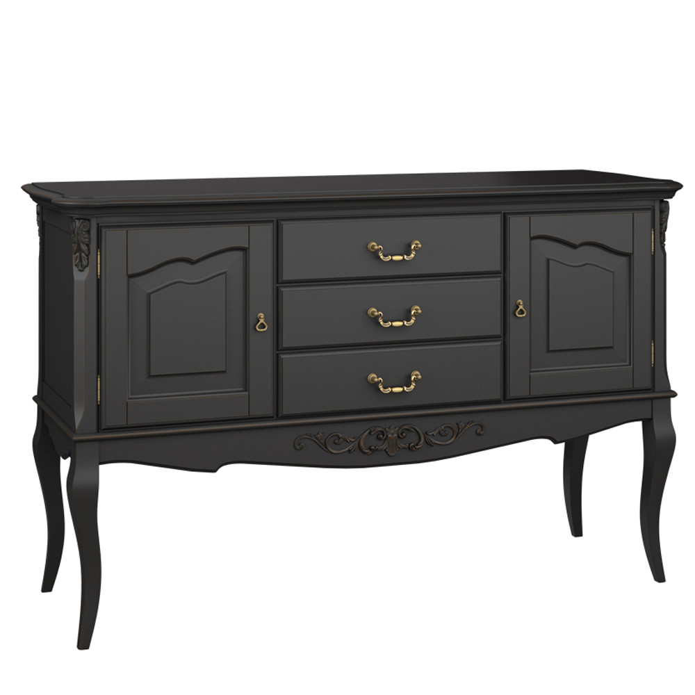 Консоль черная из массива бука с ящиками в стиле прованс Black Provence