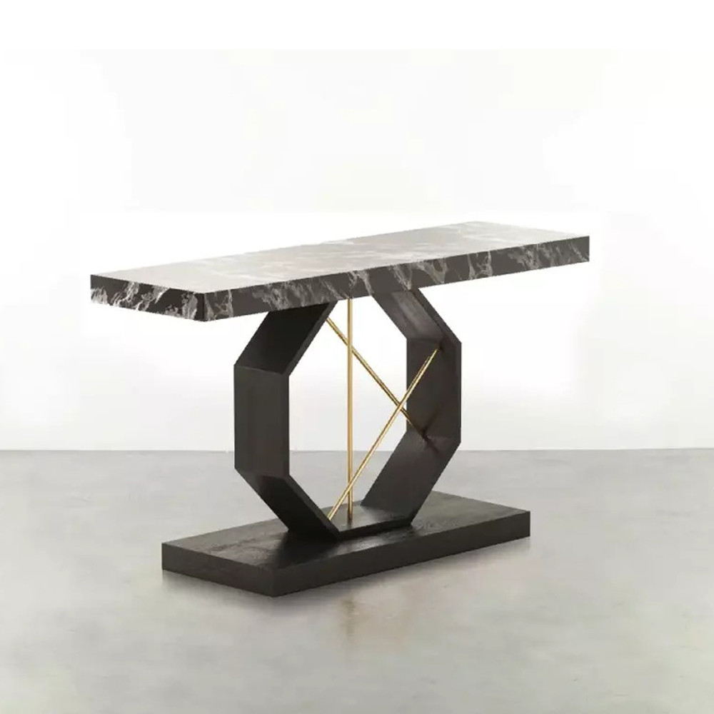 Консоль чёрная с геометрическим основанием Josette