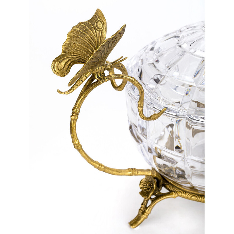 Конфетница из прозрачного рельефного стекла с ручками в виде стрекоз и фигуркой лебедя Eden Garden