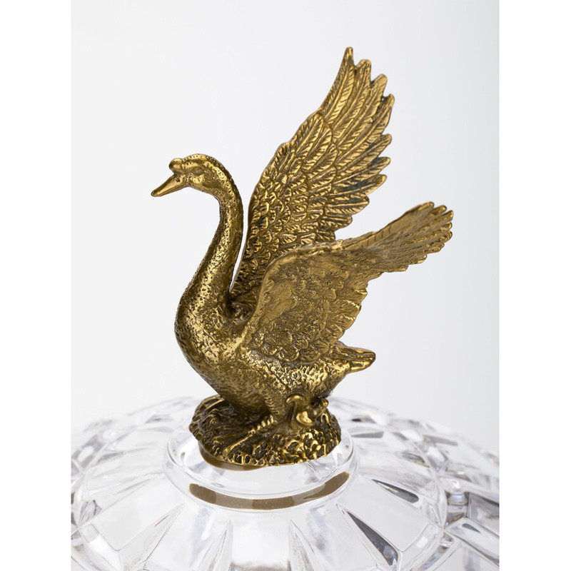 Конфетница из прозрачного рельефного стекла с ручками в виде стрекоз и фигуркой лебедя Eden Garden